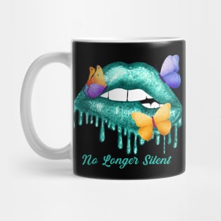 No Longer Silent Sexual Assault Awareness Teal Lips Mug